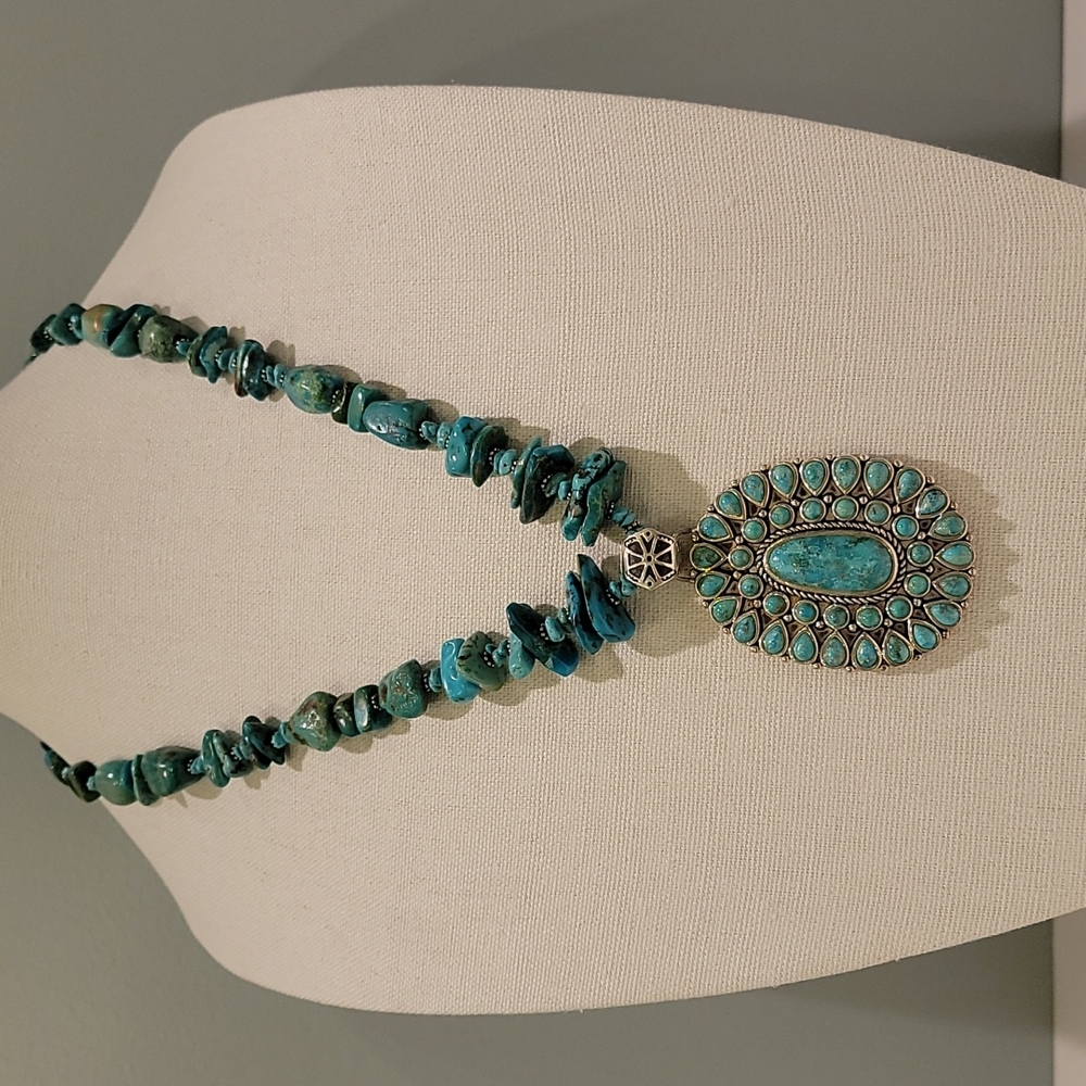 RARE Barse Turquoise & Silver Necklace with Detachable Pendant